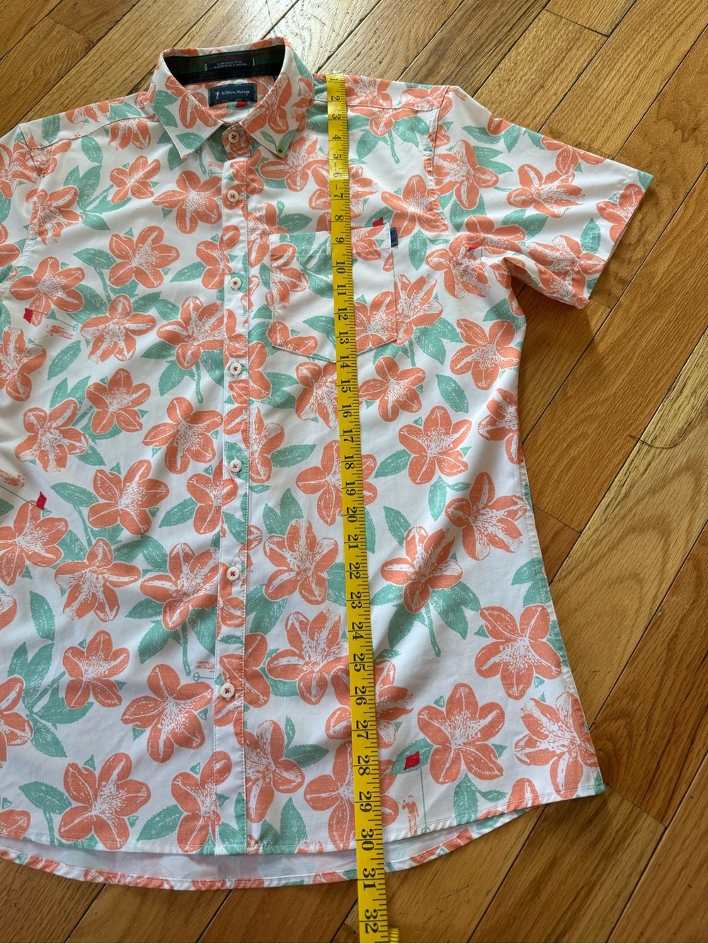William Murray Button Up Shirt Men's Size M Floral Golf Hawaiian Orange/White - Picture 12 of 13